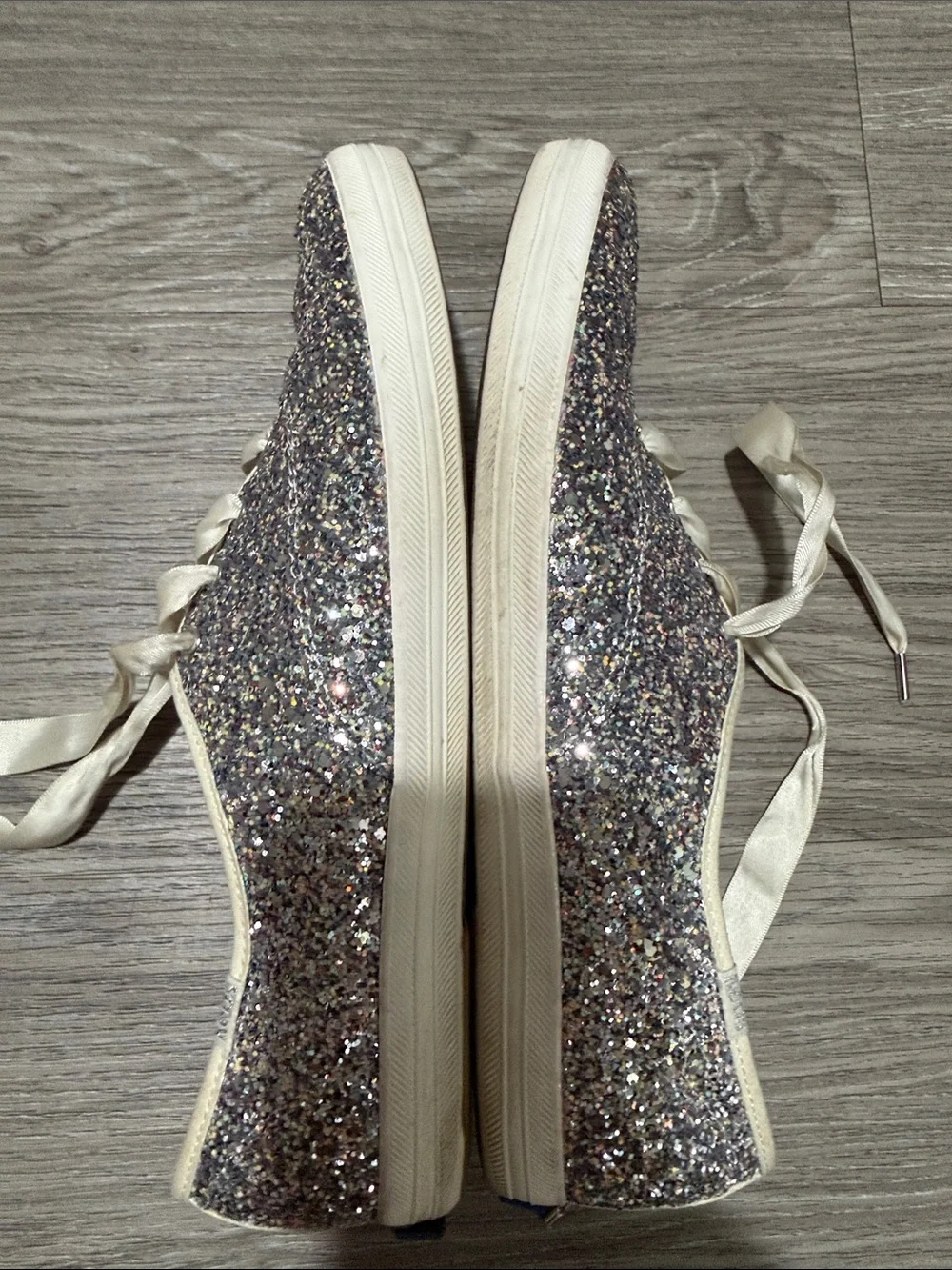 Keds X Kate Spade Sneaker Womens 10 Silver Champion Glitter Low Lace Up